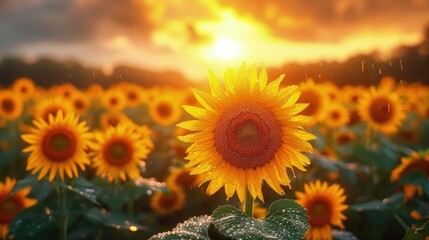 Fototapeta premium Beautiful Sunflower Field sunrise