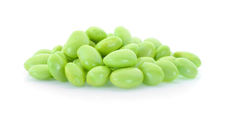 fresh Green soy beans isolated on white background .