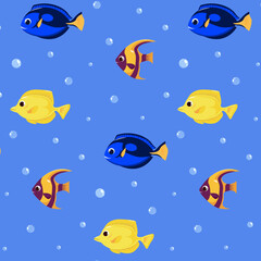 Fototapeta na wymiar Vector seamless vector pattern with colorful tropical fishes