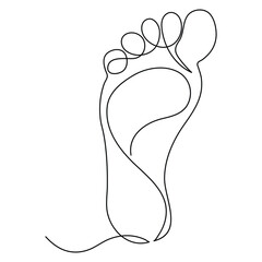 Continuous one line art drawing of bare foot in simple style and outline vector art illustration