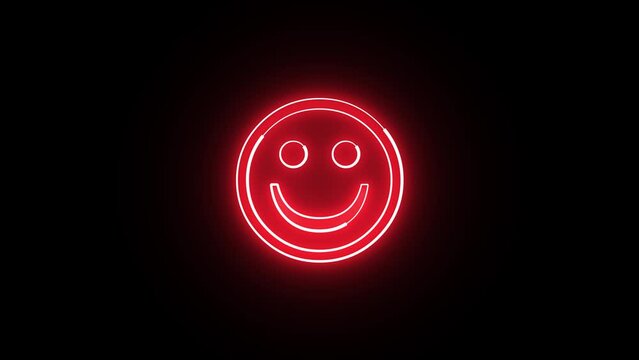 Neon glowing neon line Smiley face icon animation isolated on black background. Happy smiley chat symbol. Abstract smile icon animation.4K Video motion graphic animation.