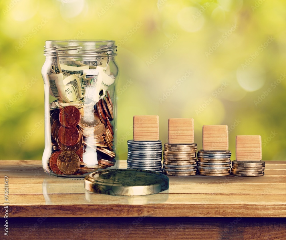 Poster stack of money with 2024 wooden block, saving money