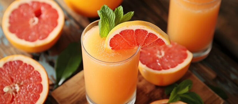 Making citrus-infused juice with squeezed grapefruits promotes a healthy lifestyle.