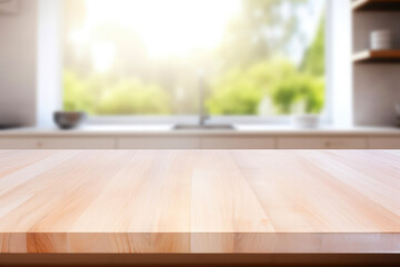 Business presentation template on a clean wooden table in the kitchen