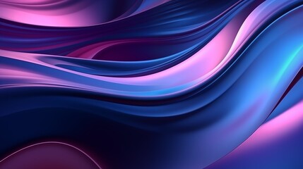 Purple shiny chrome waves abstract background. Bright smooth waves on a dark background. Decorative horizontal banner. Digital artwork raster bitmap illustration. 