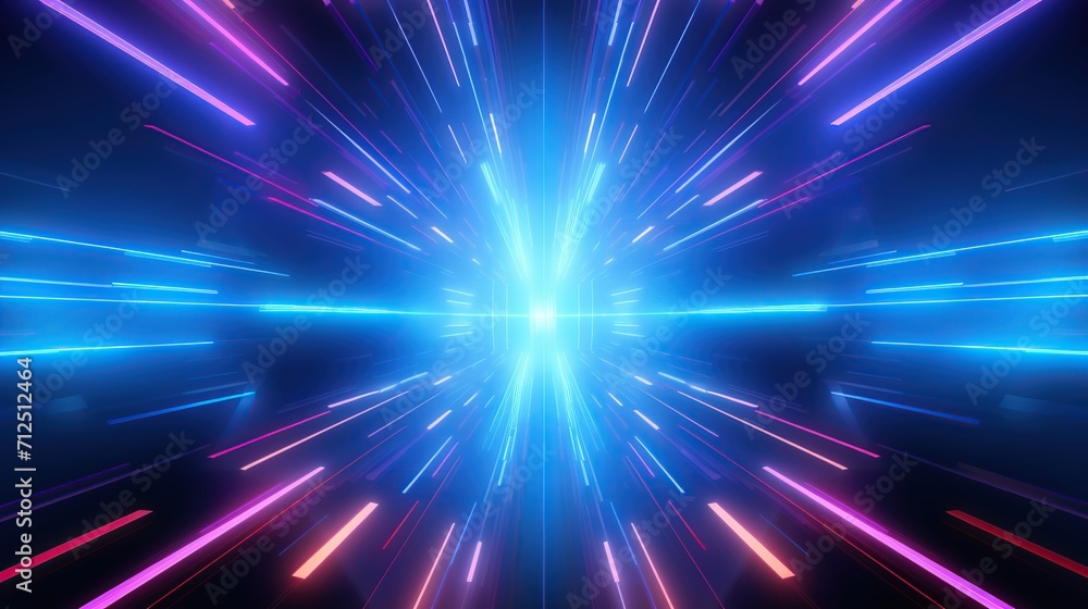 Poster background light neon lights on empty stage. lighting speed effect background