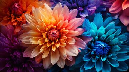Colorful chrysanthemum flower macro shot. Chrysanthemum rainbow flower background., Generate AI - obrazy, fototapety, plakaty