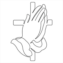 Continuous one line drawing praying of good friday crucifixion outline art vector illustration
