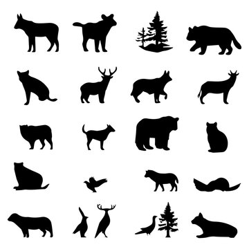 set of silhouettes of animals