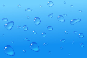 Blue drops background. Condensate glass in macro texture. Cold beverage concept. Stock vector illustration in realistic style.