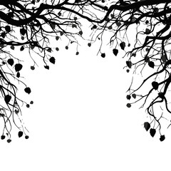 tree, nature, vector, illustration, silhouette, branch, leaf, design, plant, floral, black, flower, art, drawing, decoration, pattern, spring, bird, element, season, frame, forest, leaves, old, trunk,