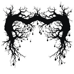 tree, nature, vector, illustration, silhouette, branch, leaf, design, plant, floral, black, flower, art, drawing, decoration, pattern, spring, bird, element, season, frame, forest, leaves, old, trunk,