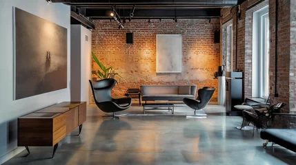 Foto op Canvas A trendy and sophisticated ambiance is created by the clean and minimalist design of this modern boutique hotel, which features polished concrete floors, exposed fine brick walls © Darko