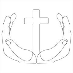  Continuous single line art drawing of Christian prayer, outline art vector illustration