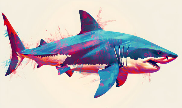 The great white shark. Illustration of a predatory fish. Edited AI illustration.	