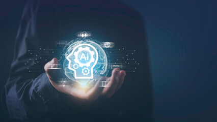 Artificial Intelligence technology chatbot robot tools analytics generates something. AI for business concept.  Ai smart software learning data for target business developer system.