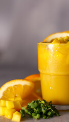 Vibrant Citrus Delight, Freshly Blended Orange Smoothie With a Twist of Parsley