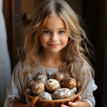 Blond girl with blue eyes smiling