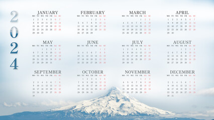 2024 Winter Theme 4k Desktop English calendar with a simple minimalist design in vertical format, good for office desk, business, and personal use