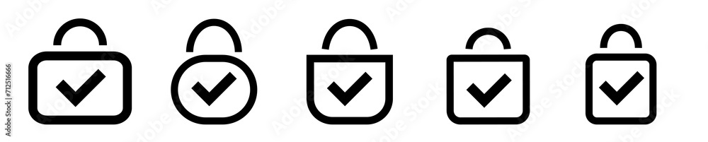 Poster lock minimalistic line icon. protection security symbol. line padlock with check mark.