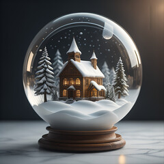 House inside a snow globe. - obrazy, fototapety, plakaty