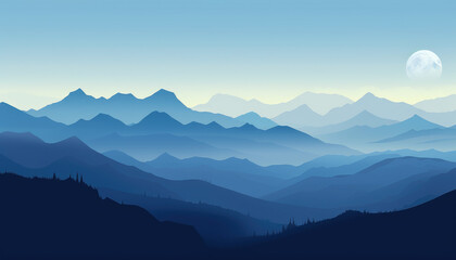 Fototapeta premium Minimalistic blue mountains background