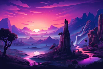 Foto op Canvas Minimalistic purple mountains background © Prometheus 