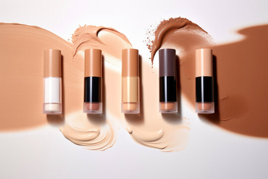 Elegant beauty display featuring bottles of liquid foundation