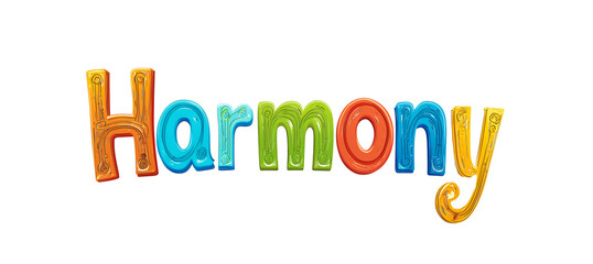 The word Harmony composed of colorful letters isolated on a transparent background 