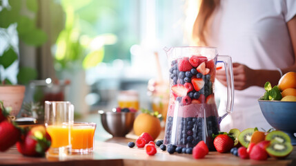 Refreshing Berry Smoothie: Healthy Blend of Blueberries, Raspberries, and Strawberries in a Clear Glass - Banner of Freshness, Nutrition, and Organic Summer Delight