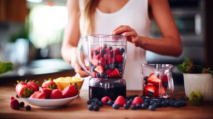 Foto op Canvas Refreshing Berry Smoothie: Healthy Blend of Blueberries, Raspberries, and Strawberries in a Clear Glass - Banner of Freshness, Nutrition, and Organic Summer Delight © BrightSpace