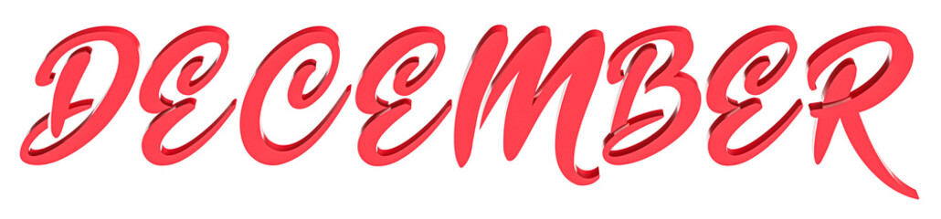 The red word of month 'DECEMBER' isolated on white background. Title of December in winter illustration