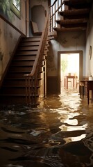 Fototapeta na wymiar Flooded interior of house. Climate change and natural disasters concept.