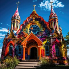 Fototapeta na wymiar a exterior view of church with colors vivids