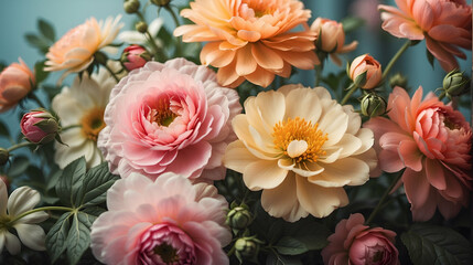 Flowers wallpaper, floral art design background with flowers bunch vintage paint picture and botanical print