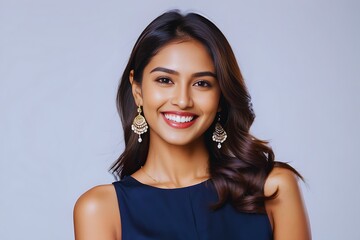 Fototapeta premium Photo Portrait of a Beautiful Young Asian Indian Model Woman Smiling with Clean Teeth