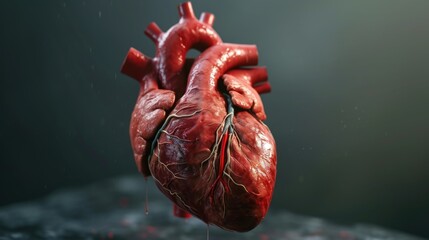 Red heart anatomy 3d illustration model. Human organ. Cardiology system concept. Heartbeat pulse. Realistic venous life system. Modern 3d graphic illustration. Medical health care. Medicine cardiogram
