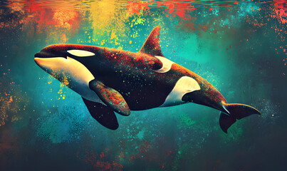 Fototapeta na wymiar Orca in the ocean. Marine mammal illustration. 