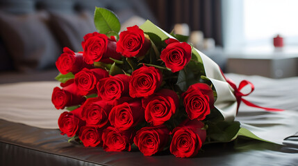 Luxurious Comfort with a Bouquet of Red Roses