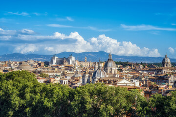 Beautiful panoramic view of Rome Skyline from the gardens of Colonna Palace in the center of Rome, Italy..