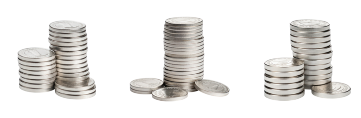 Isolated Silver Coin Stacks