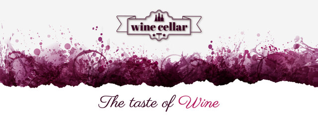 Horizontal banner with red wine stains. Torn paper shape with place for text. Header for wine designs. Vector - 712522412