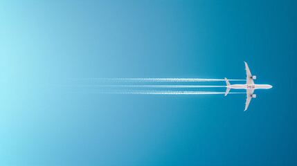 Fototapeta na wymiar White trail in the sky from an airplane flight