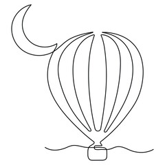 Continuous hand drawn doodle of hot air balloon air transport for travel in the sky sketch outline vector illustration
