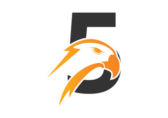 Letter 5 Eagle head Logo Design Vector Template. Modern logo design for company identity.