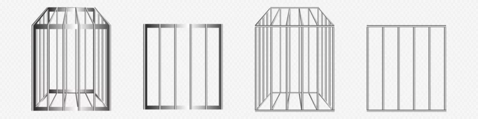 Fotobehang Steel cage 3d vector realistic illustration. Prison grate bar. Iron jail © Alex