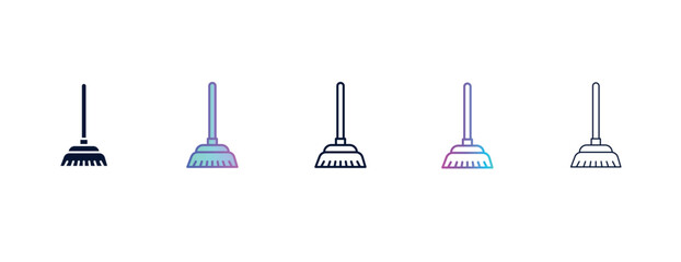 cleaning mop outline icon. Filled, line, gradient, thin icon from construction tools collection. Editable vector isolated on white background - obrazy, fototapety, plakaty