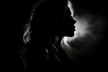 Sensual female silhouette in dark, monochrome image 
