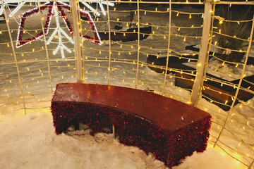 Bench inside Christmas light illumination