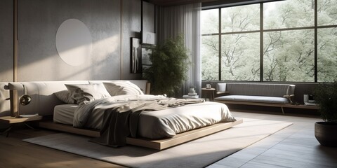 Minimalist style interior of bedroom in modern house.